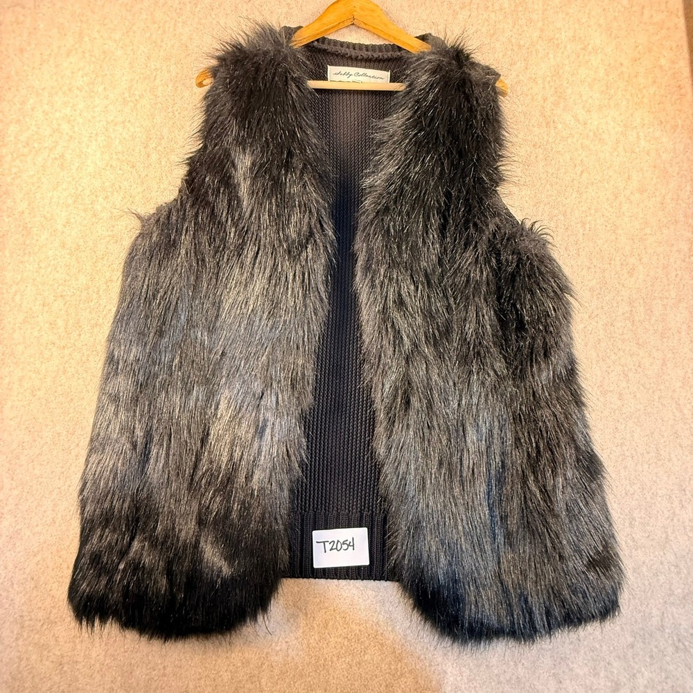 Sebby Collection Womens Gray Faux Fur Knit Back Open Front Vest XL